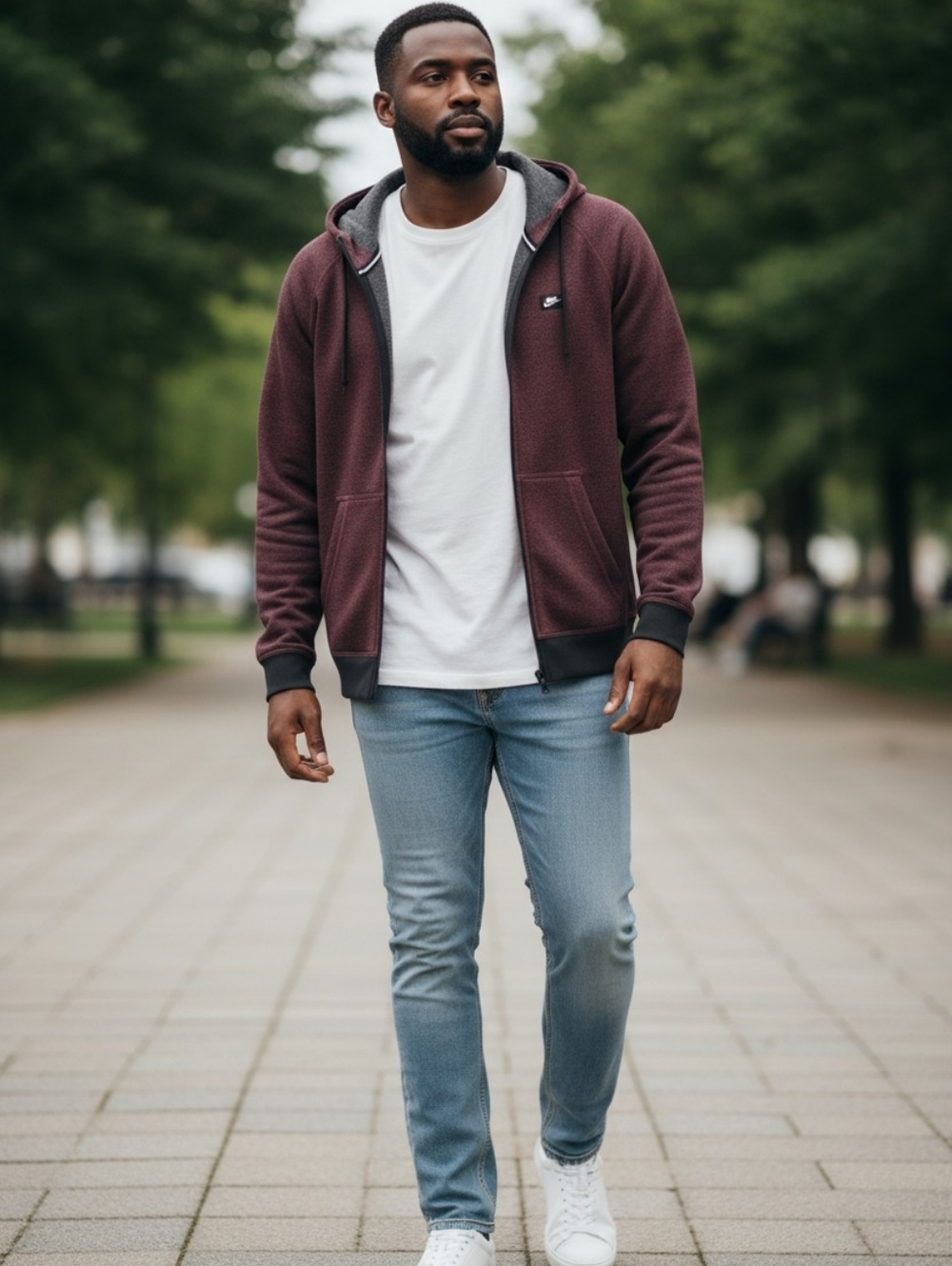 Nike Maroon Hoodie AW77 French Terry Shoebox Full-Zip Size Small